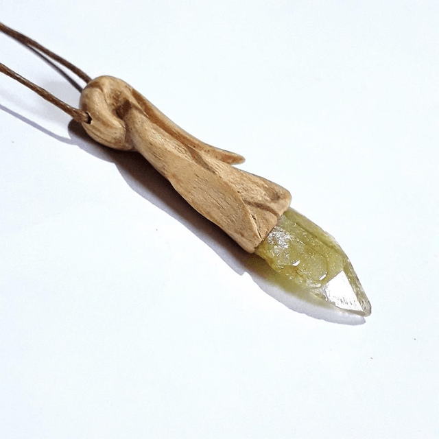 Brazilianite Necklace with hand carved Palo Santo wood 