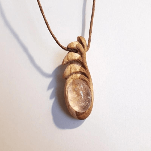 Morganite Necklace with hand carved Palo Santo wood 