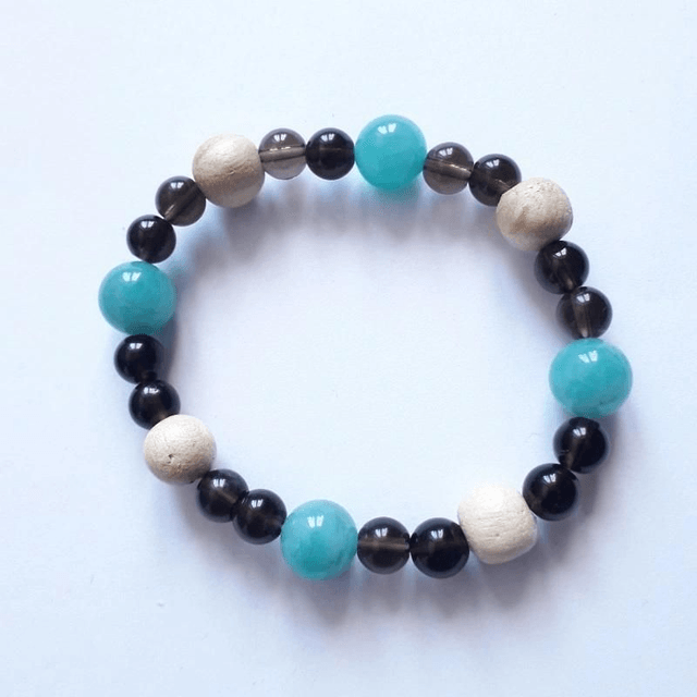 Amazonite -Smokey -Quartz - Palo Santo Bracelet 