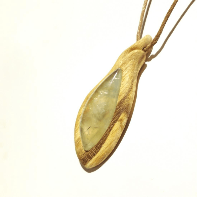 Prehnite Necklace With Hand Carved Palo Santo Wood 