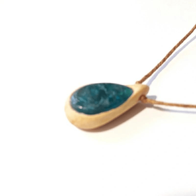 Blue Apatite Necklace with hand carved Palo Santo wood