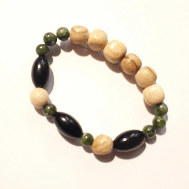 Chrome Diopside, Rainbow Obsidian (Prehnite) & Palo Santo Bracelet 