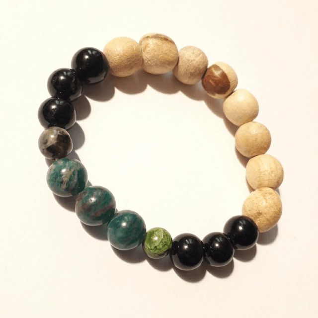 Amazonite, Prehnite, Chrome Diopside, Obsidian, Tourmaline &Palo Santo Bracelet 