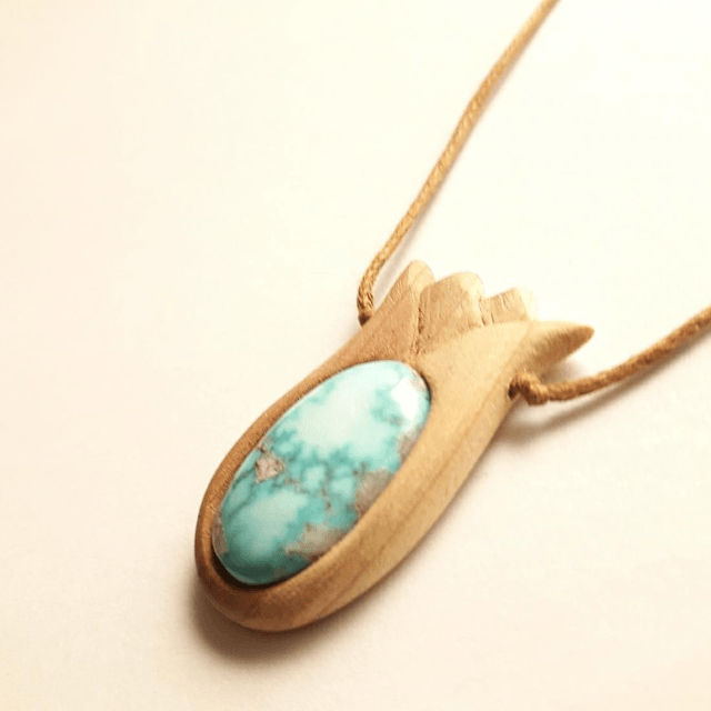 High Grade Turquoise With Hand Carved Oregon Cedar Wood 