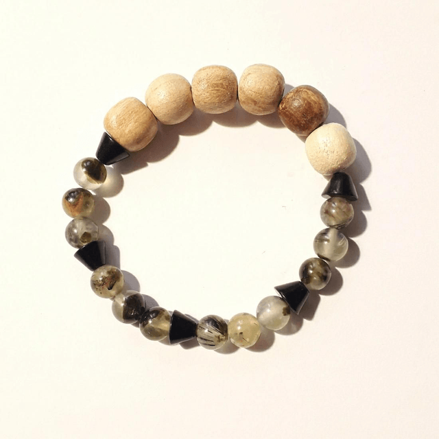 Prehnite, Obsidian & Palo Santo Bracelet 