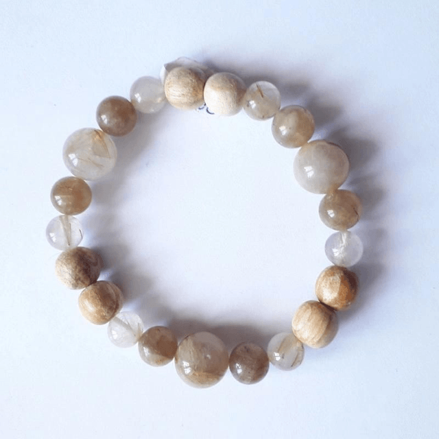 Rutilated Quartz,  Yellow Apatite and Palo Santo Bracelet 