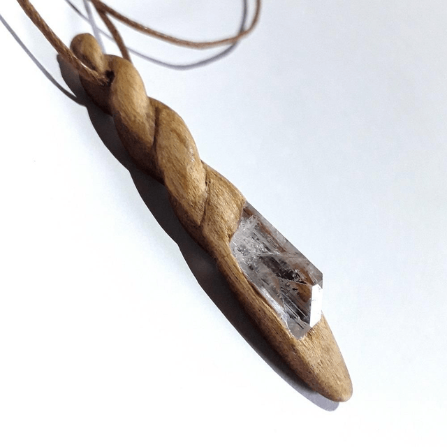 Danburite Necklace with hand carved Palo Santo wood  