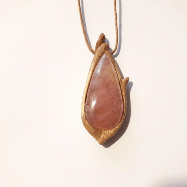 Morganite Necklace with hand carved Palo Santo wood 
