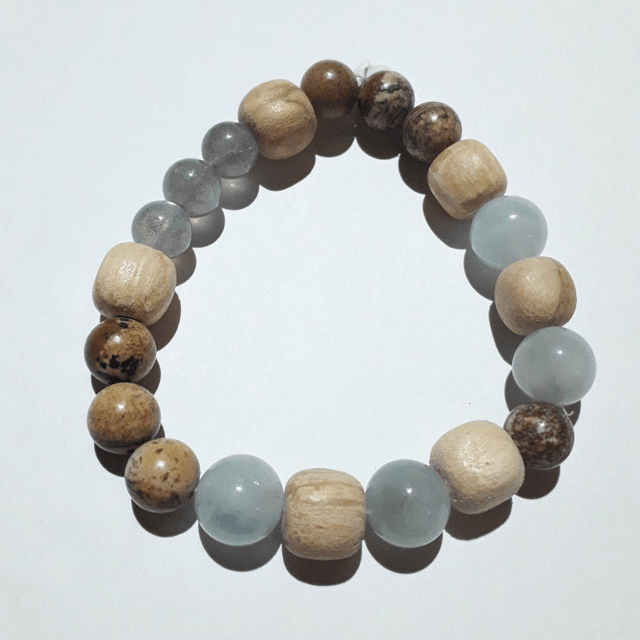 Aquamarine, Landscape Jasper& Labradorite Palo Santo Bracelet