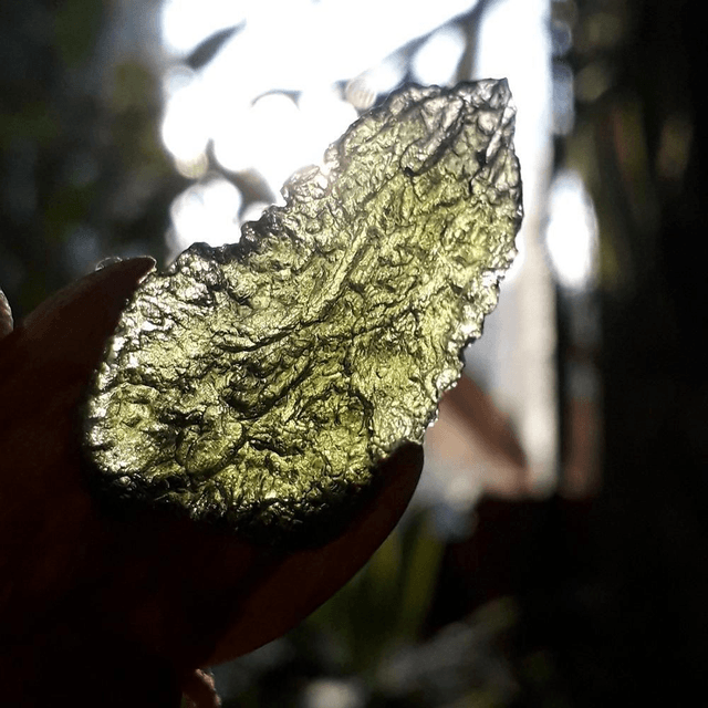 Moldavite Necklace with Hand Carved Palo Santo Wood 