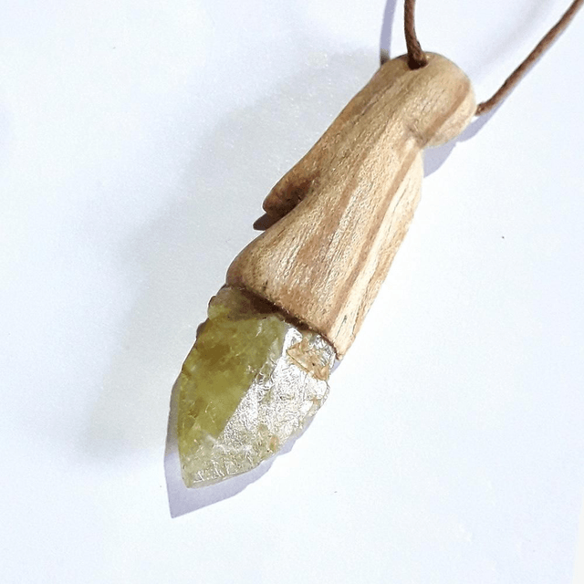 Brazilianite Necklace with hand carved Palo Santo wood 