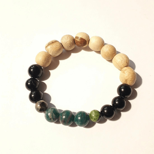 Amazonite, Prehnite, Chrome Diopside, Obsidian, Tourmaline &Palo Santo Bracelet 