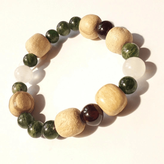 Chrome Diopside, Garnet, Moonstone & Palo Santo Bracelet 