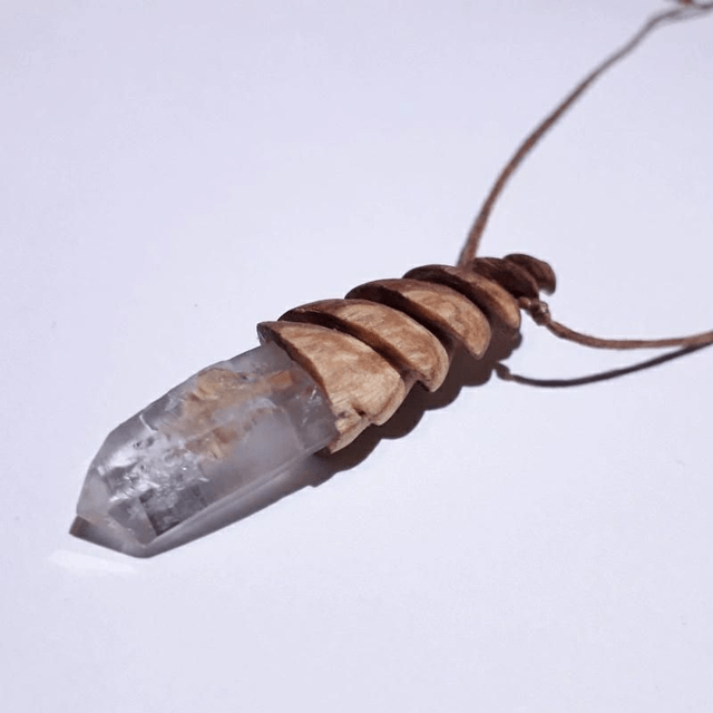 Lemurian Quartz Necklace with Hand Carved Palo Santo Wood