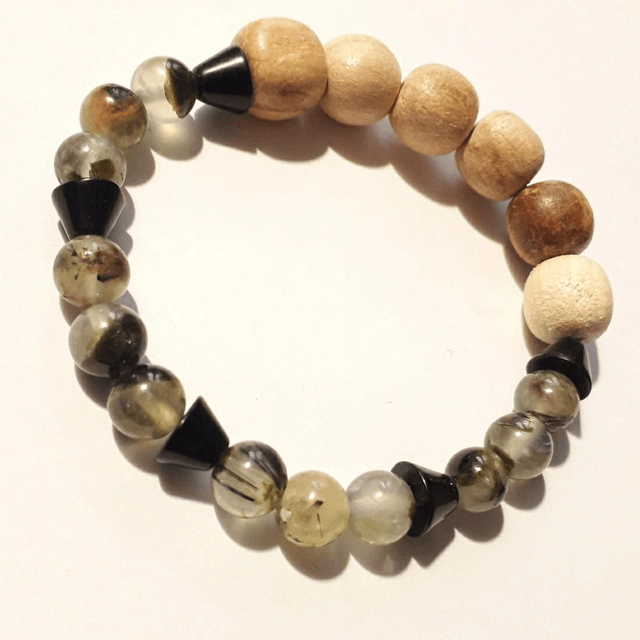 Prehnite, Obsidian & Palo Santo Bracelet 
