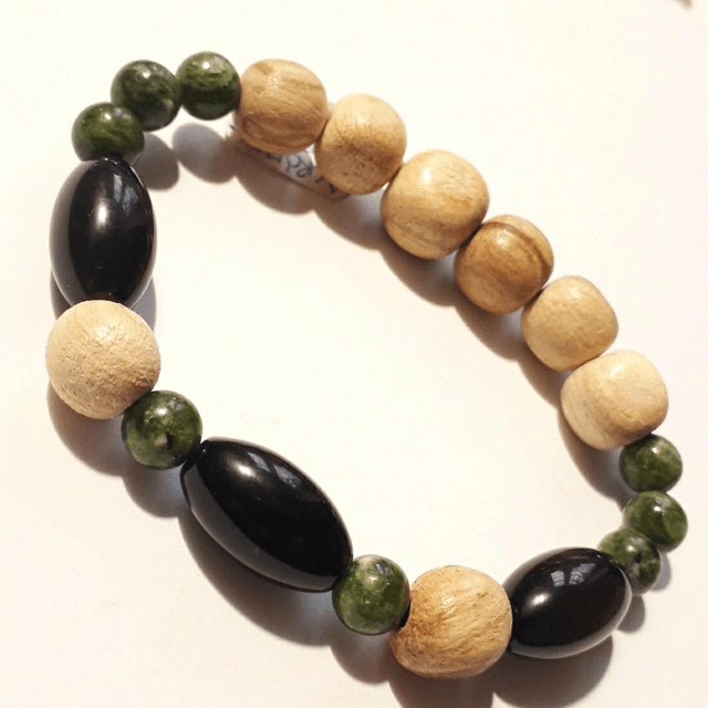 Chrome Diopside, Rainbow Obsidian (Prehnite) & Palo Santo Bracelet 