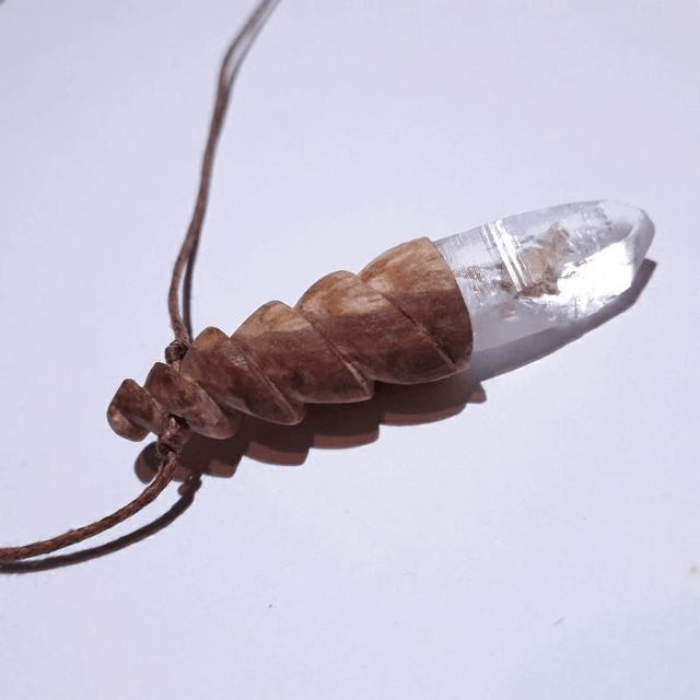 Lemurian Quartz Necklace with Hand Carved Palo Santo Wood