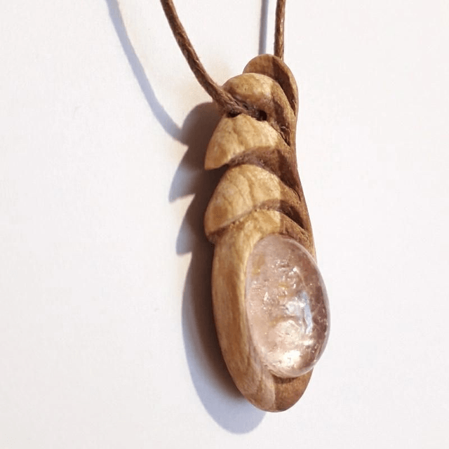 Morganite Necklace with hand carved Palo Santo wood 