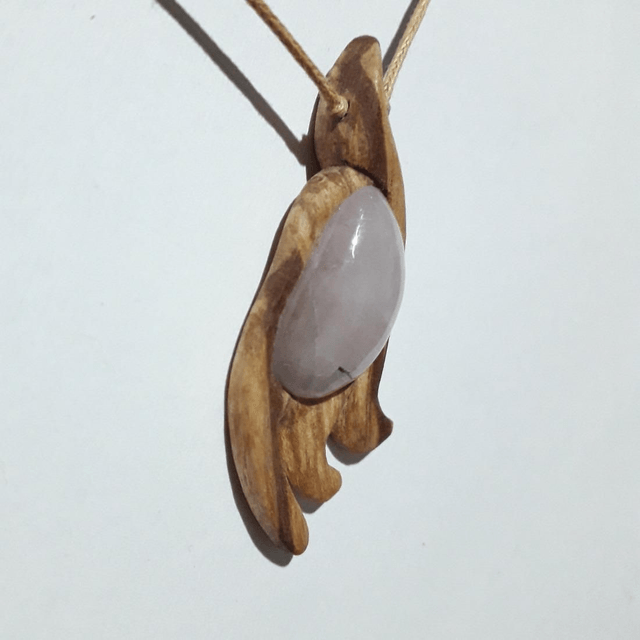 Kunzite Necklace with Hand Carved Palo Santo Wood 
