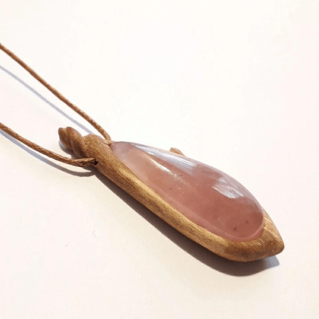 Morganite Necklace with hand carved Palo Santo wood 