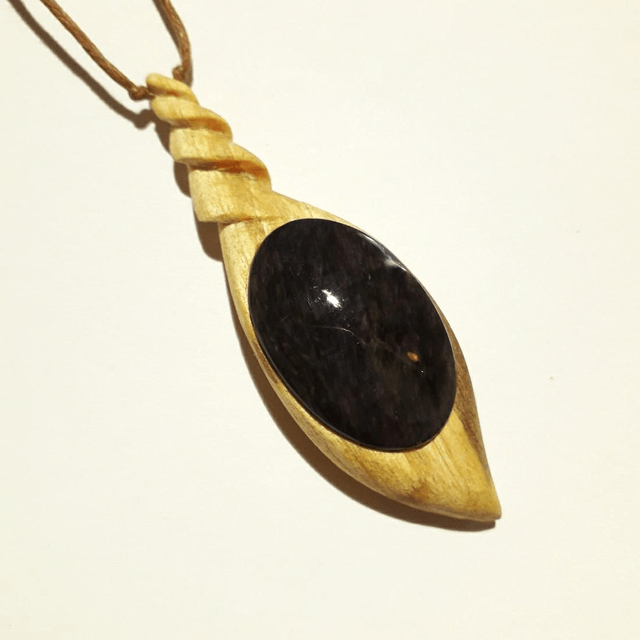 Manto Huichol Obsidian Necklace With Hand Carved Palo Santo Wood 