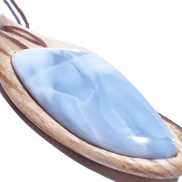Owyhee Blue Opal Necklace with hand carved Palo Santo wood 