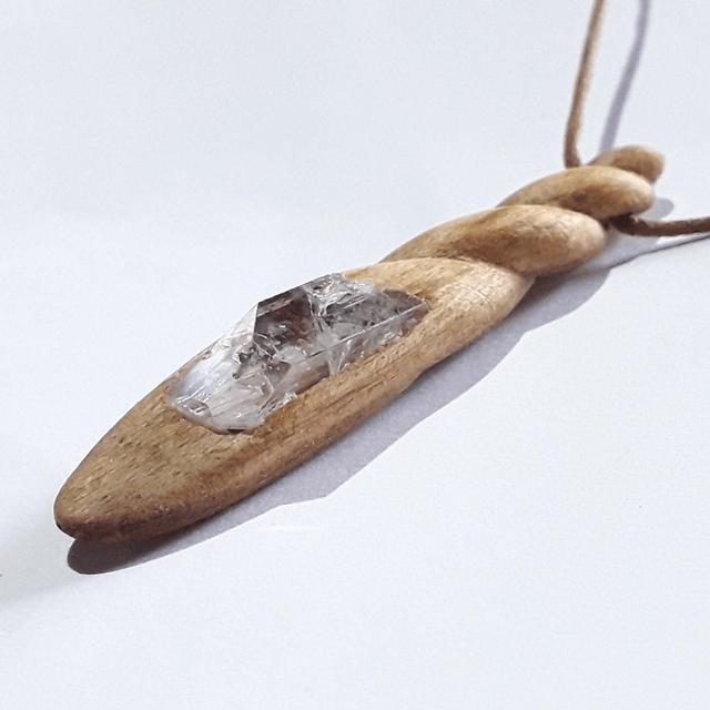 Danburite Necklace with hand carved Palo Santo wood  