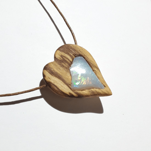 Rough Ethiopian Noble Opal Necklace With Hand Carved Palo Santo Wood 