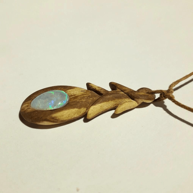 Brazil Opal Aromatherapy Necklace with Hand Carved Palo Santo Wood 