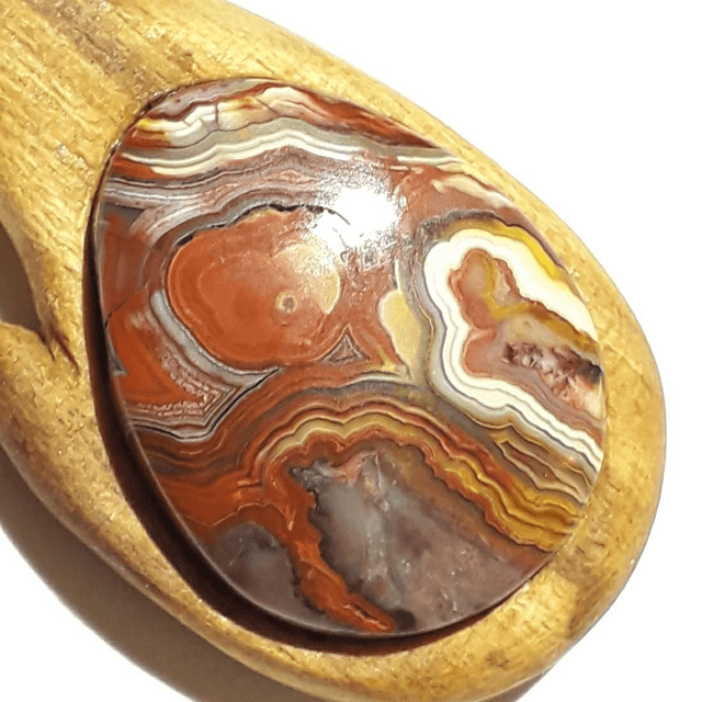 Crazy Lace Agate Necklace With Hand Carved Palo Santo Wood  (1)