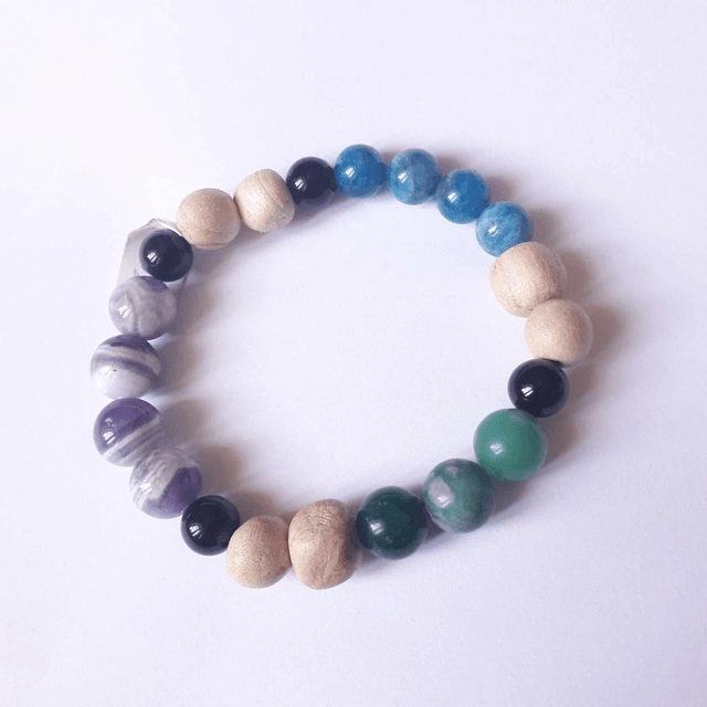 Chevron Amethyst- Chrysoprase- Apatite- Obsidian Palo Santo Bracelet