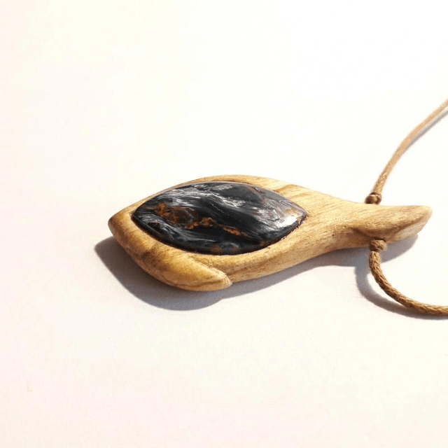 Pietersite Necklace with Hand Carved Palo Santo Wood 