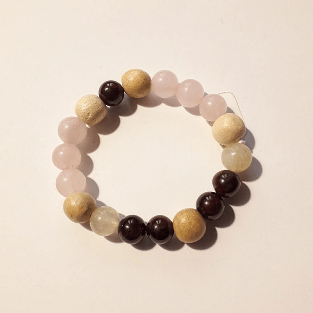 Rose Quartz,  Garnet, Rutil Quartz and Palo Santo Aromatherapy Bracelet 