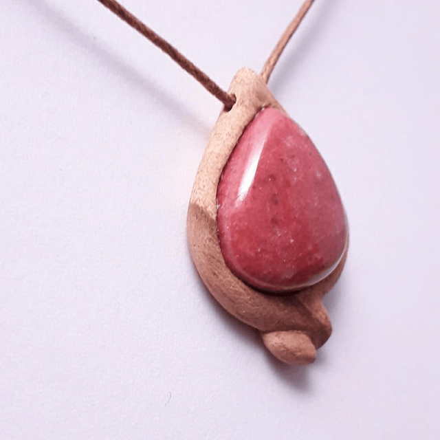  Thulite Necklace with Hand Carved Palo Santo Wood 