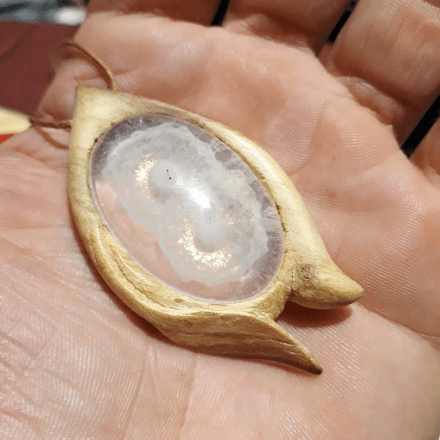 Solar Quartz Necklace With Hand Carved Palo Santo Wood  (1)