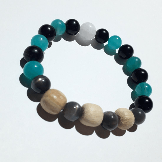 Amazonite - Obsidian - Black & White Moonstone - Palo Santo Bracelet
