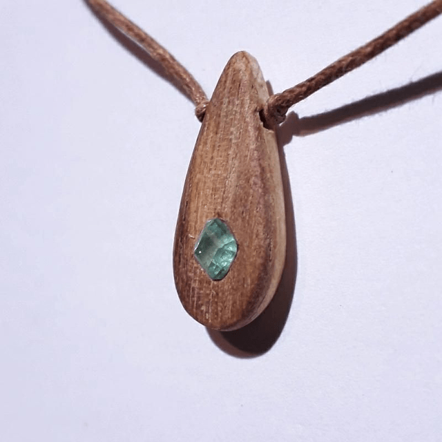 Colombian Emerald Necklace With Hand Carved Palo Santo Wood 