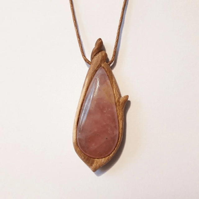 Morganite Necklace with hand carved Palo Santo wood 