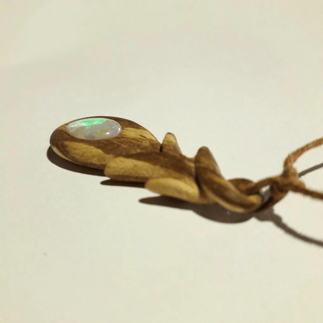 Brazil Opal Aromatherapy Necklace with Hand Carved Palo Santo Wood 