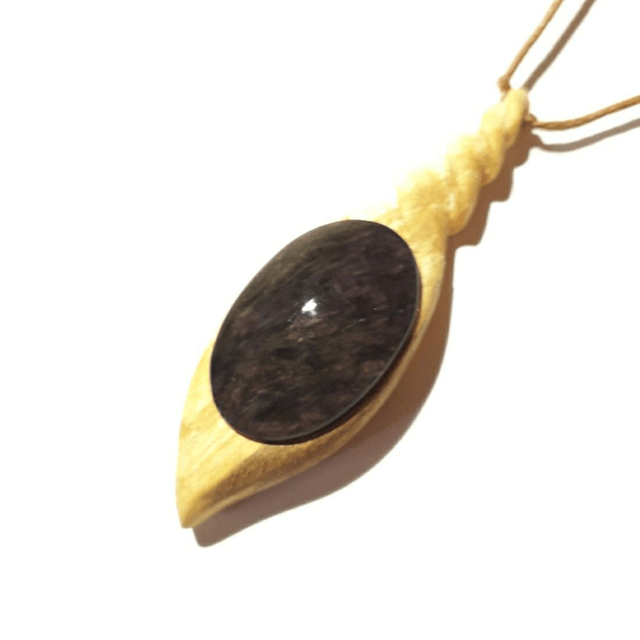 Manto Huichol Obsidian Necklace With Hand Carved Palo Santo Wood 