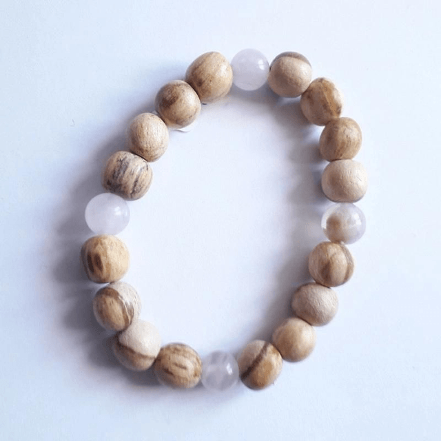 Rose Quartz, Flower Agate and Palo Santo Aromatherapy Bracelet 