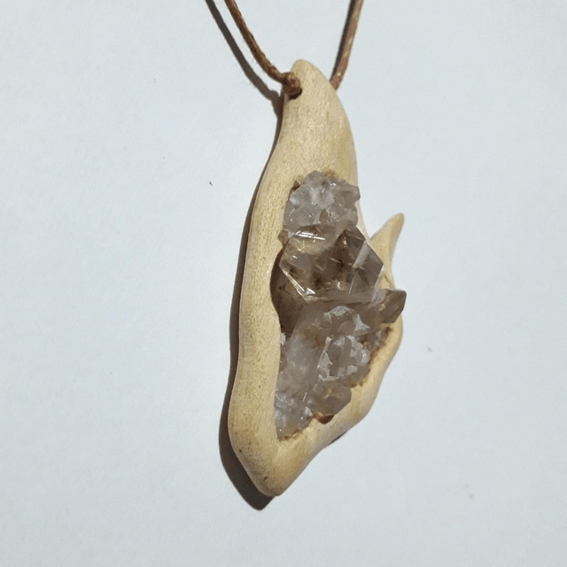 Rutilated Quartz Necklace with Hand Carved Palo Santo Wood 