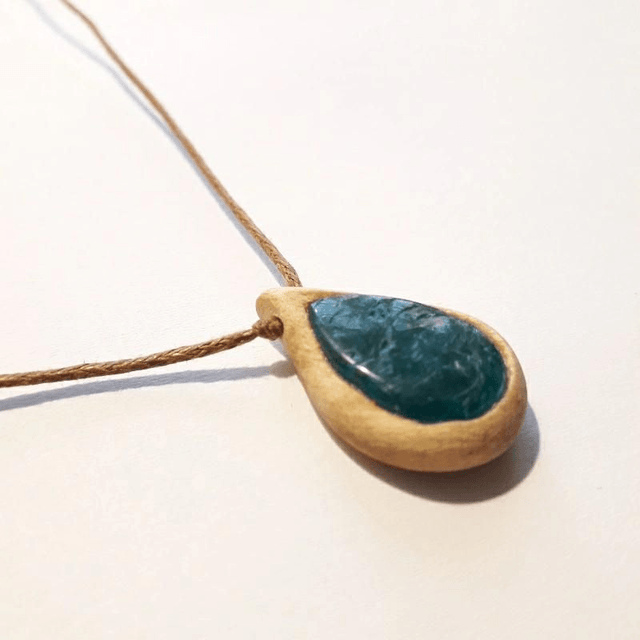 Blue Apatite Necklace with hand carved Palo Santo wood