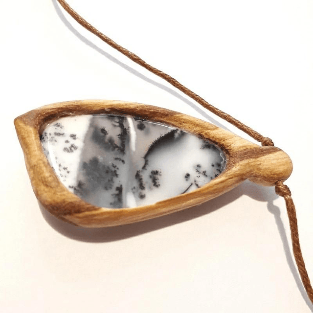 Merlinite Necklace with hand carved Palo Santo wood 