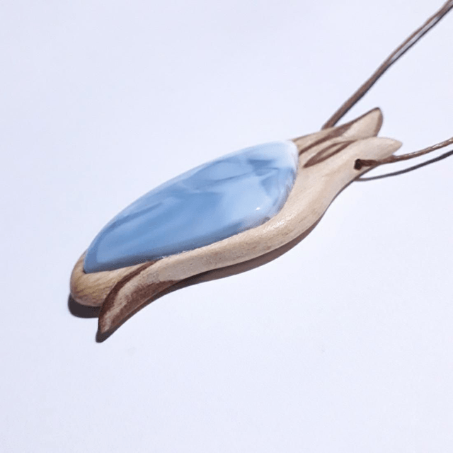 Owyhee Blue Opal Necklace with hand carved Palo Santo wood 