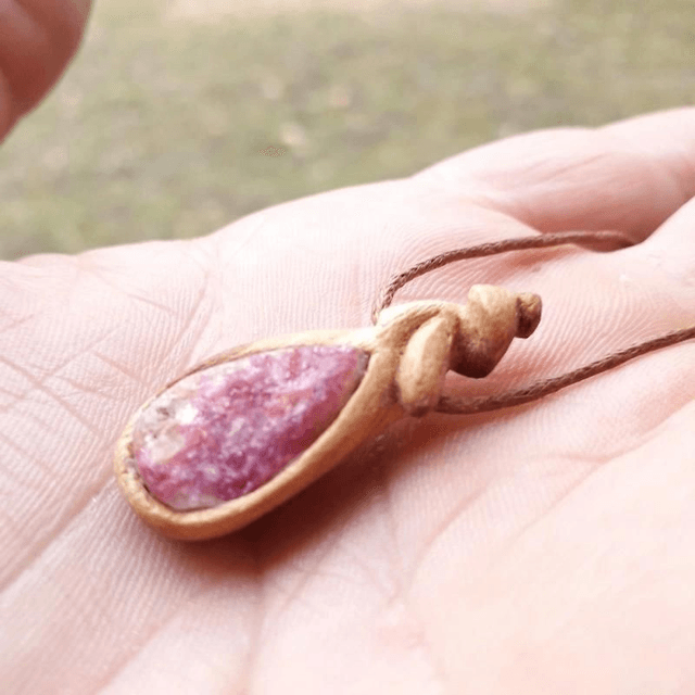 Cobalt Calcite Necklace With Hand Carved Palo Santo Wood 
