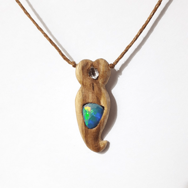 Lightning Ridge Opal Doublette Palo Santo Necklace
