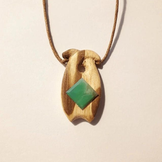 Chrysoprase Necklace With Hand Carved Palo Santo Wood 