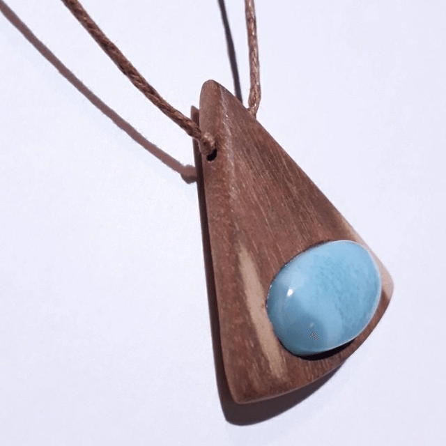 Larimar Necklace With Hand Carved Palo Santo Wood 