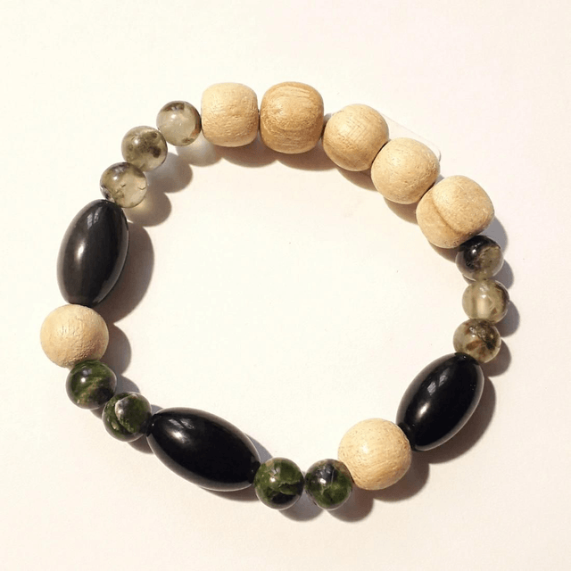 Chrome Diopside, Rainbow Obsidian (Prehnite) & Palo Santo Bracelet 